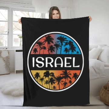Discover Israel Stylish Vacation Souvenir Palm Tree Fleece Blankets