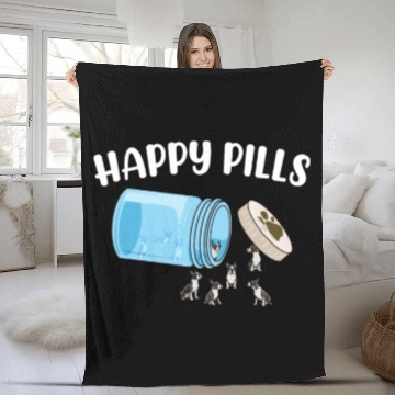 Discover Happy Pills Boston Terrier Funny Dog Lover Humor Fleece Blankets