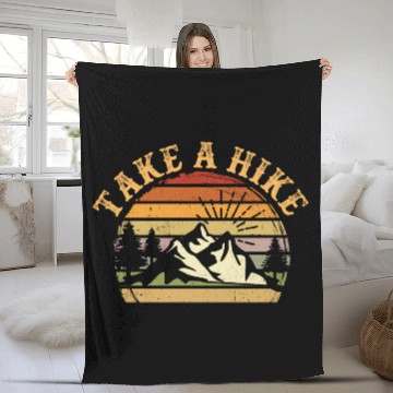 Discover Take A Hike Retro Hiker Outdoors Camping Nature Fleece Blankets