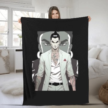 Discover Japan Yakuza Greeny Face Fleece Blankets