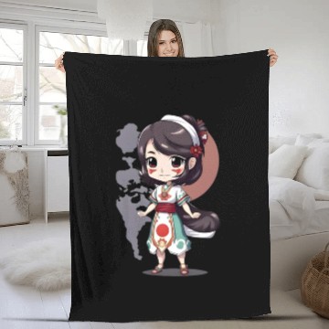 Discover Cute Japan Shiryo Ghost Woman Design Fleece Blankets