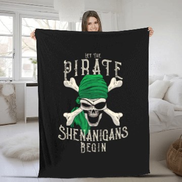 Discover Let The Pirate Shenanigans Begin - Pirate Skull Fleece Blankets