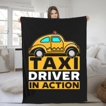 Discover Taxi Driver In Action Taxicab Cab Driver Cabbie Fleece Blankets