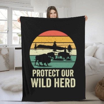 Discover World Wildlife Day Retro Bison Wildlife Animal Fleece Blankets