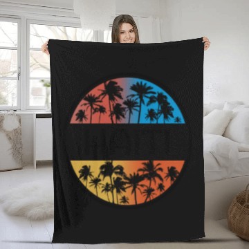 Discover Haiti Palm Tree Stylish Vacation Souvenir Fleece Blankets