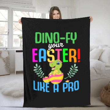 Discover Easter T-rex Dinosaur Rabbit Easter Bunny Holiday Fleece Blankets
