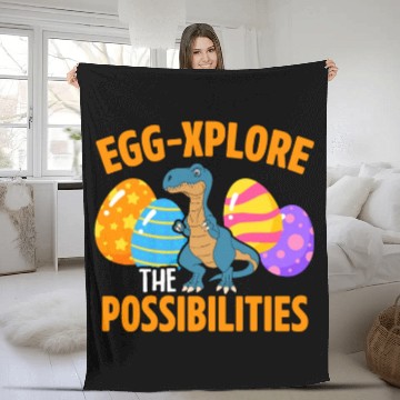 Discover Easter T-rex Dinosaur Rabbit Easter Bunny Holiday Fleece Blankets