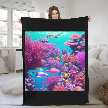 Discover Viral magenta coral reef with tropical fish Fleece Blankets
