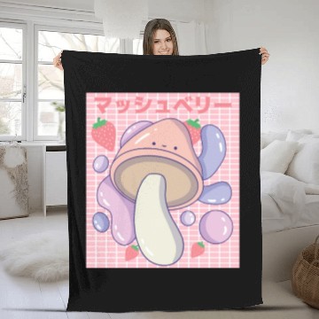 Discover Kawaii Mushbery Mushroom and Strawberry Fleece Blankets