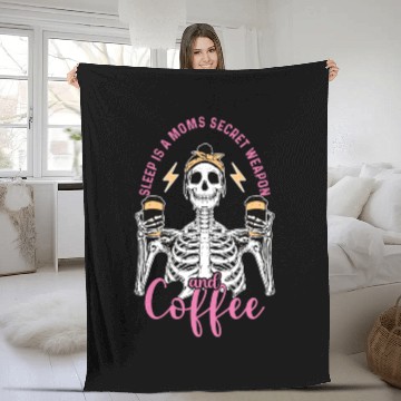 Discover Skeleton Drink Tired Mom needs Coffee Fleece Blankets