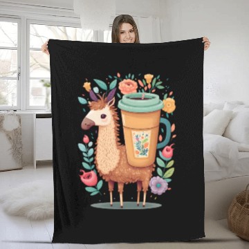 Discover Lama & Coffee Kawaii Anime Floral Fleece Blankets