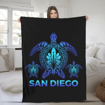 Discover Vintage San Diego California CA Turtle Souvenirs Fleece Blankets