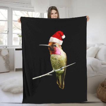 Discover Hummingbird Santa Cute Christmas Hat Design for Bi Fleece Blankets