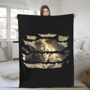Discover Ripped Wildlife Lion Stare Fleece Blankets