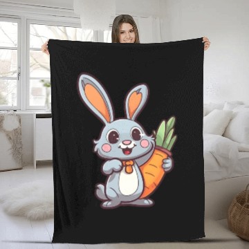 Discover Carrot-Loving Easter Bunny: Cute 2D Design Fleece Blankets