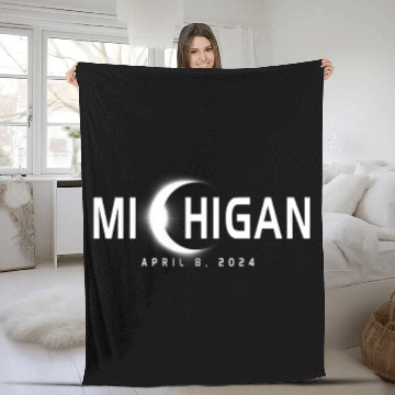 Discover Michigan Eclipse Souvenir April 8th 2024 Fleece Blankets