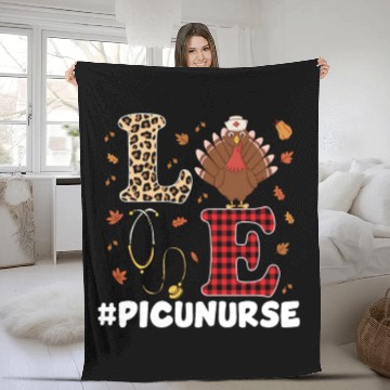 Discover Cute PICU Nurse Thanksgiving Costume Fleece Blankets
