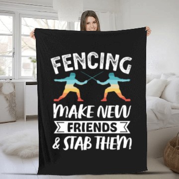 Discover Funny Retro Fencing Make Friends Stab Them Fleece Blankets
