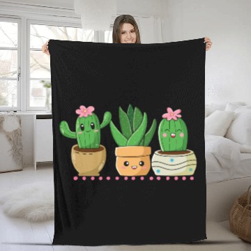 Discover Cactus, Cactus Pocket, Plant Lover, Minimalist Fleece Blankets