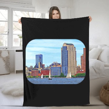 Discover Manhattan NY - Boats By Manhattan Skyline Fleece Blankets