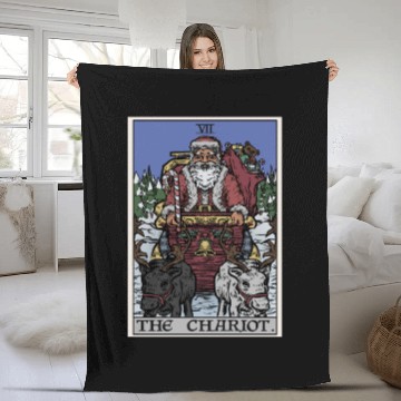 Discover Santa Claus in The Chariot Tarot Card Fleece Blankets