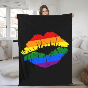 Discover Artistic Gay Pride Rainbow Flag LGBTQ Lips Fleece Blankets