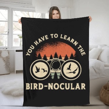 Discover Bird Watching The Bird Nocular Retro Bird Watcher Fleece Blankets