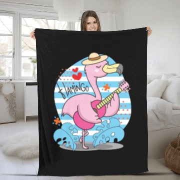Discover Flamingo Playing Guitar Fleece Blankets