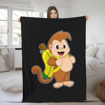Discover Monkey Banana Backpack Fleece Blankets