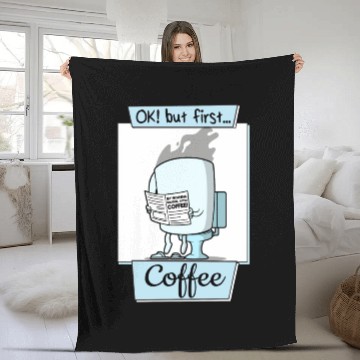 Discover Ok But First Coffee Funny Coffee Lover Humor Fleece Blankets