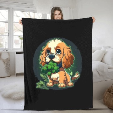 Discover Cute dog eats green broccoli vegetables Fleece Blankets
