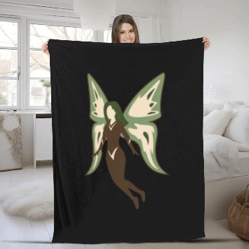 Discover woman with green and white butterfly on her back Fleece Blankets
