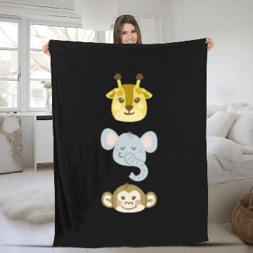 Discover Giraffe, Elephant, Monkey Fleece Blankets