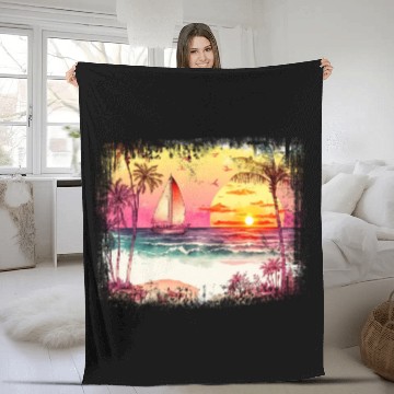 Discover Beach Sunset Watercolor Design Art Fleece Blankets