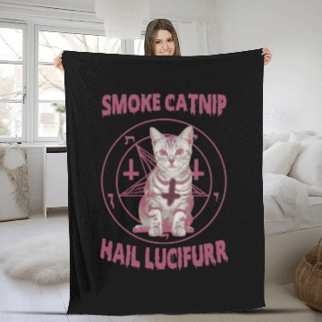 Discover Smoke Catnip Hail Lucifurr Fleece Blankets