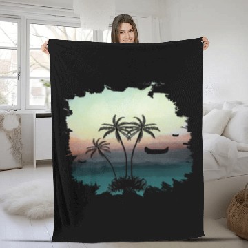 Discover Beach Sunset Watercolor Design Sublimation Art 3 Fleece Blankets