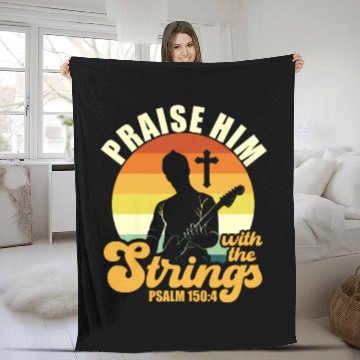 Discover Praise Him With The Strings Christian Guitar Music Fleece Blankets