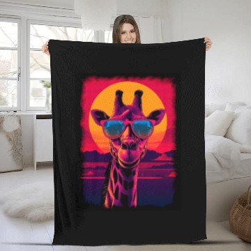 Discover 80s Synthwave Giraffe Fleece Blankets