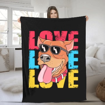 Discover Pit Bull Dog Wearing Sunglasses I Love My Pitbull Fleece Blankets