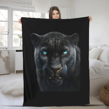 Discover Black panther with blue eyes design wild animal Fleece Blankets