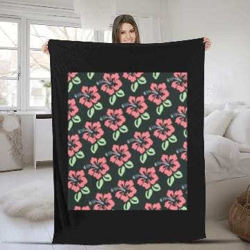 Discover hibiscus flowers pattern | vintage design Fleece Blankets