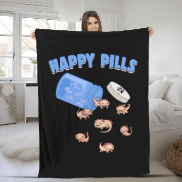 Discover Happy Pills Axolotls Funny Axolotl Lover Humor Pun Fleece Blankets