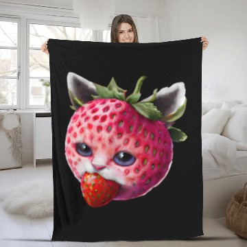 Discover strawberry cat Fleece Blankets