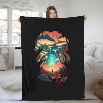 Discover Psychedelic Forest Surreal Wanderer Mushrooms Fleece Blankets