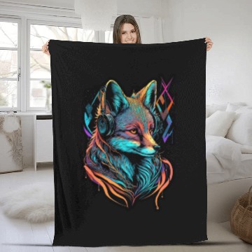 Discover Neon Fuchs 80er Festival Nerd Hipster Fox Musik Fleece Blankets