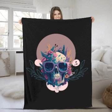 Discover Dead Skull with Gothic floral rose flower gift Fleece Blankets