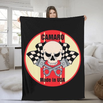 Discover Camaro Made in USA skull & pistons Fleece Blankets