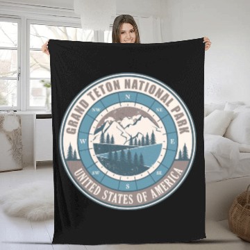 Discover Grand Teton National Park US Vintage Hiking Fleece Blankets