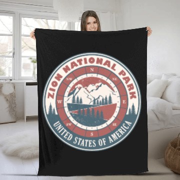 Discover Zion National Park United States Vintage Hiking Fleece Blankets