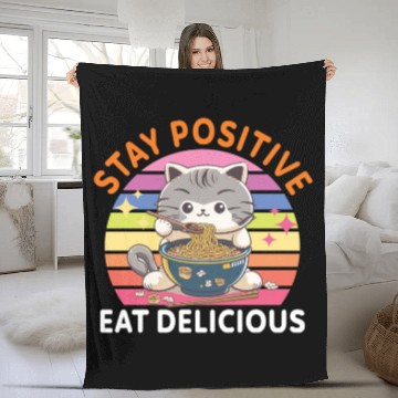 Discover Stay positive Eat delicious Japanese Style Fleece Blankets